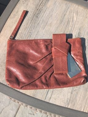 Vince Camuto Large Brown Leather Clutch/Wristlet 11.5 X 8